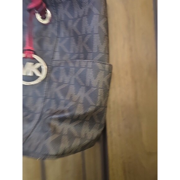 Michael Kors MK Jet Set Signature Brown Magenta Straps Purse Handbag Tote Bag - Picture 5 of 10